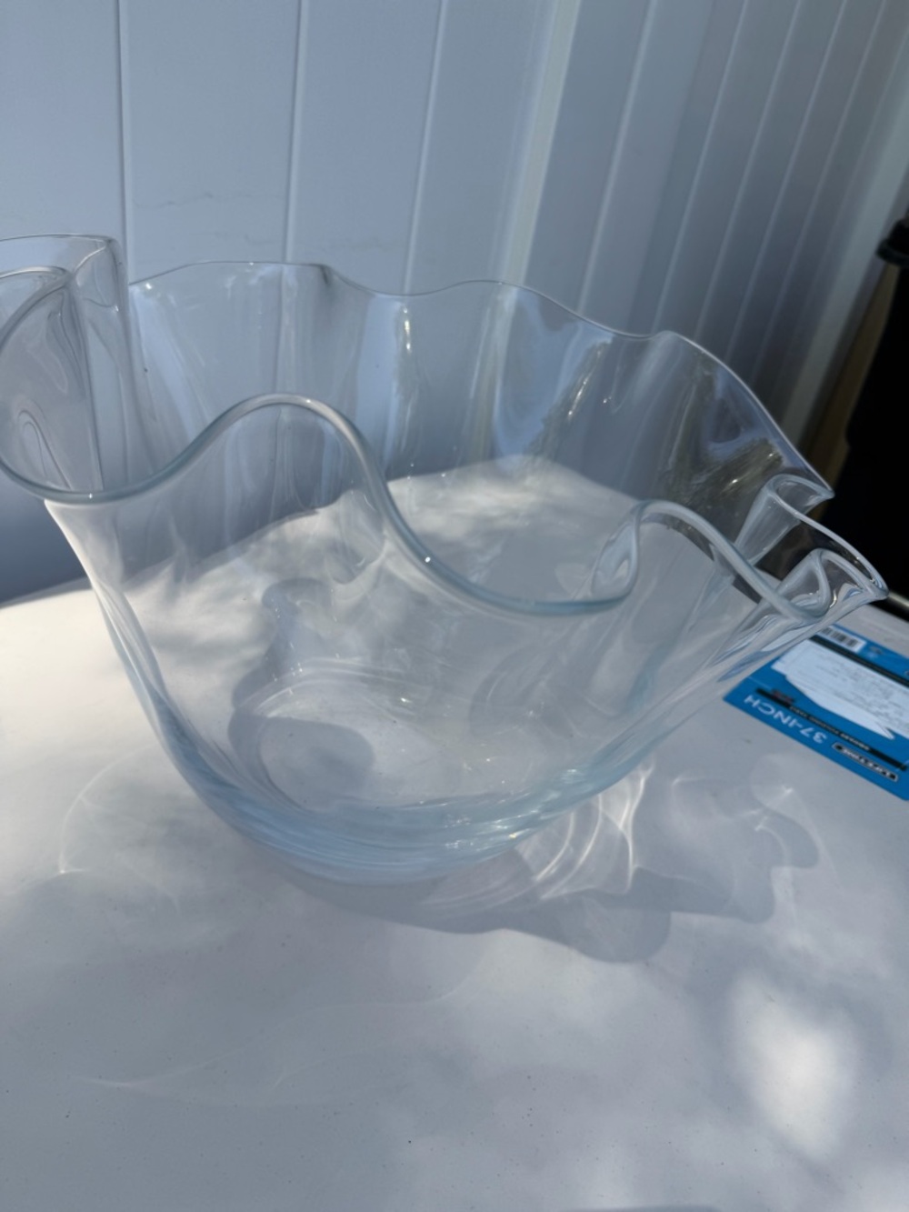 Crate & Barrel Mila Glass Ruffle Bowl handcrafted Poland from soda lime glass